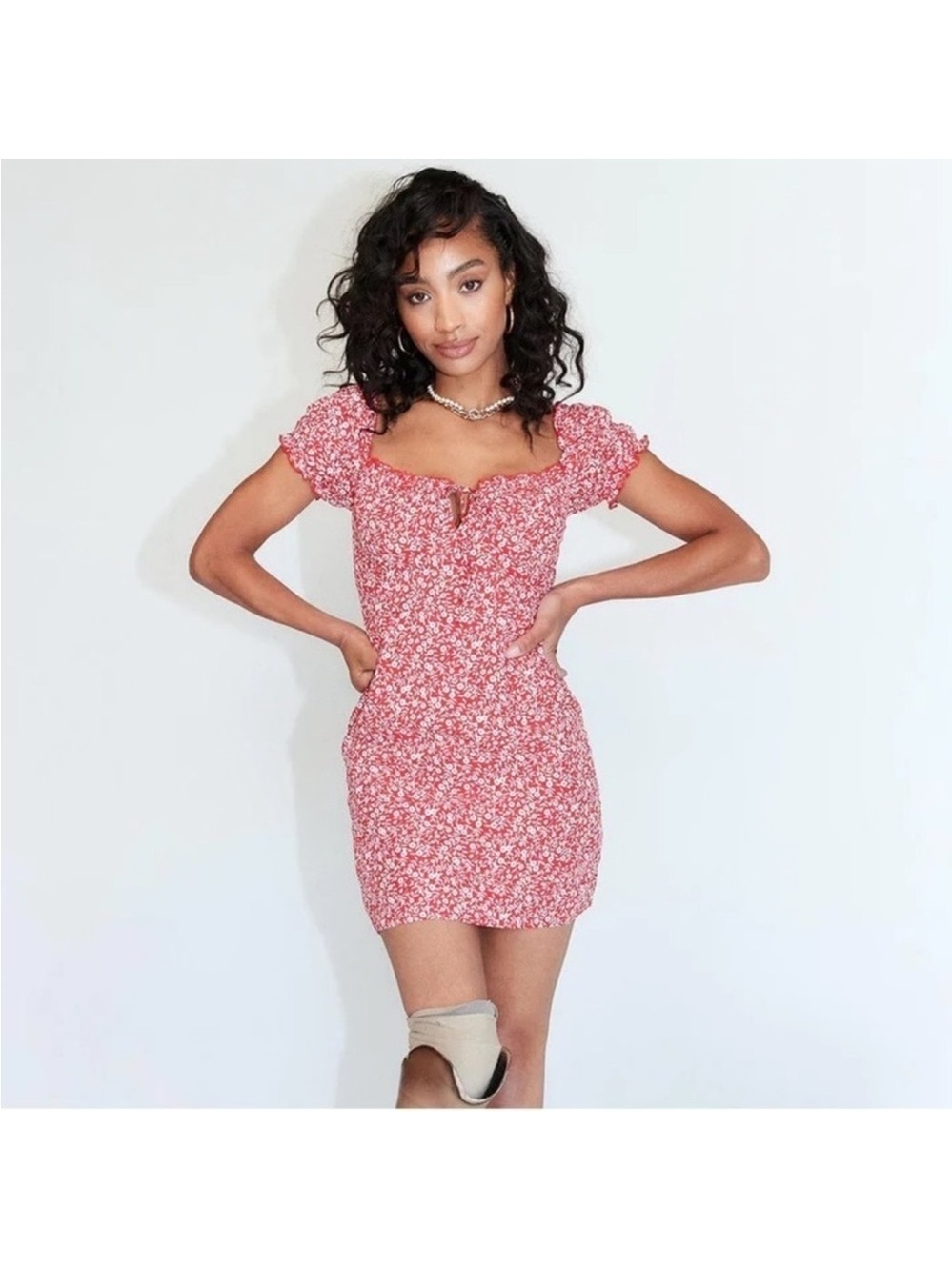 Princess Polly Red Floral Mini Dress Size 2 Feminine Romantic Ruffle Festival